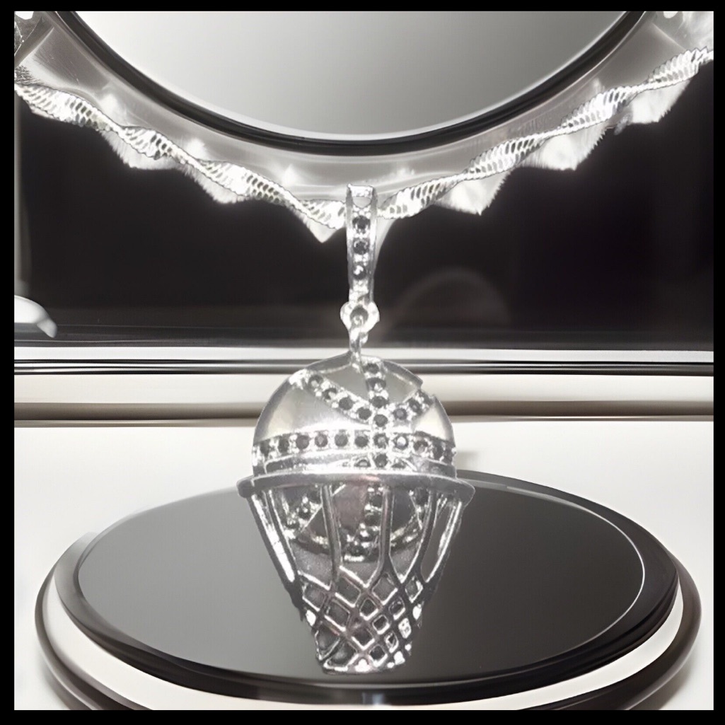 Sterling Silver Basketball With Hoop Pendant & Ss925 Necklace